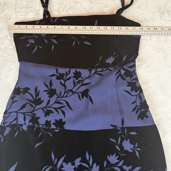 Vtg 90s Dark Romantic Dress Womens 12 Blue Velvet Burnout Cocktail Ethereal Goth - Picture 6 of 10